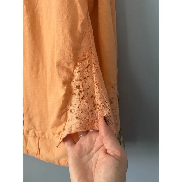 Women's Sundance Light Orange Embroidery Lace Insert Long Sleeve Top Size XLarge - Picture 8 of 12